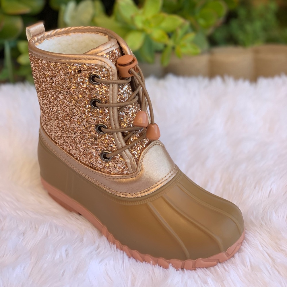 NEW** GIRLS ROSE GOLD GLITTER LACE UP DUCK BOOTS - Picture 5 of 5